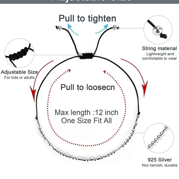 Morse Code Bracelets for Women,Sterling Silver Beads on Cord Friendships - Picture 3 of 7